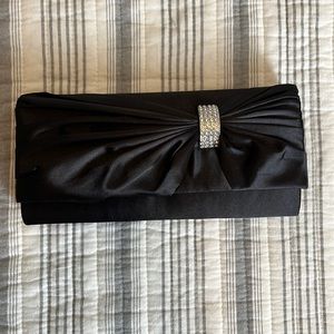 Black Clutch with Rhinestone Detail and Optional Strap